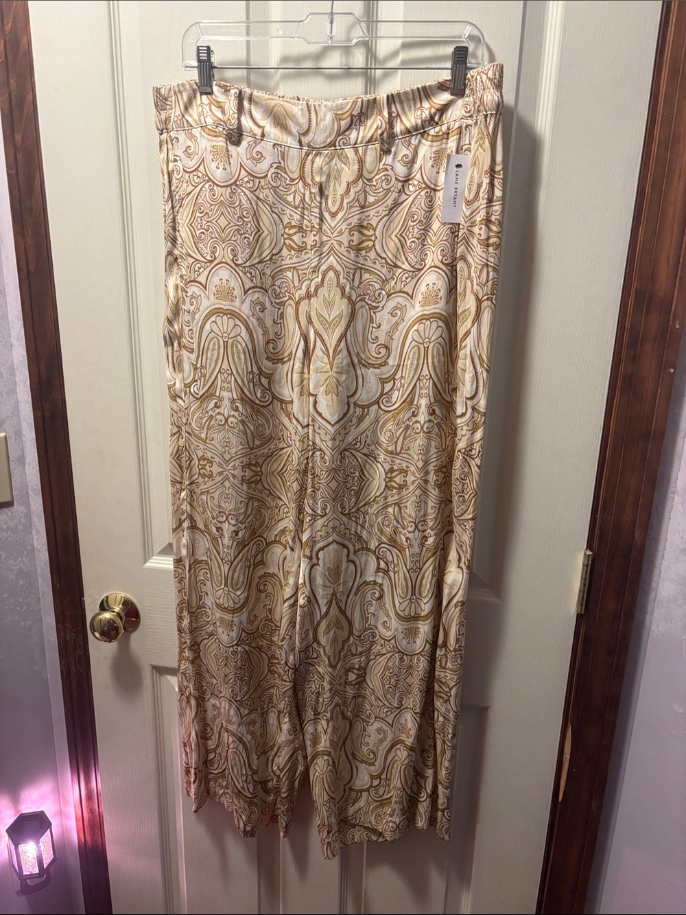 Elegant Silky Cream and Gold Print Wide leg pants